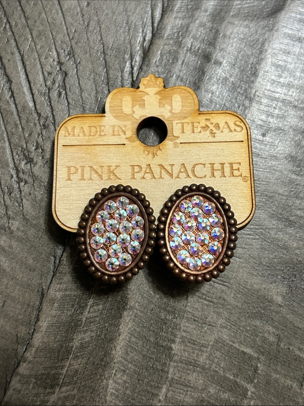 Panache Aurora Crystal Oval Stud Earrings with Bronze Beaded Edge
